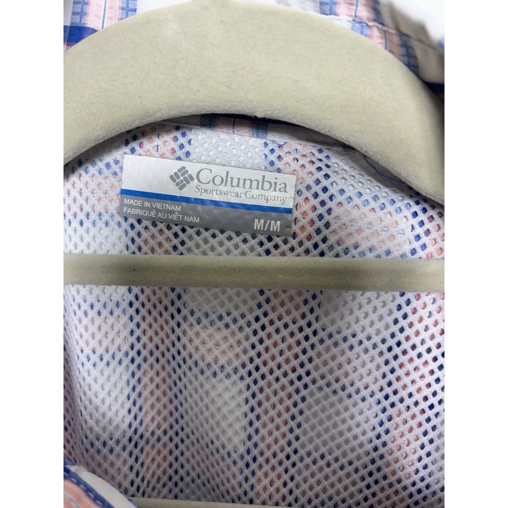 Columbia PFG Super Tamiami Mens Medium Plaid Fishing Shirt Blue Pink And White - Picture 7 of 10